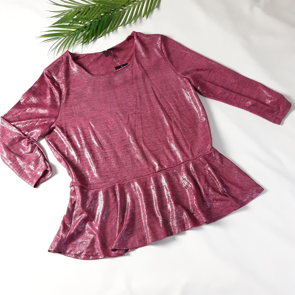 NWT New Nue Options 3/4 Sleeve Peplum Top